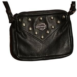 HARLEY‎ DAVIDSON HD CROSSBODY LEATHER PURSE BLACK STUDDED SMALL